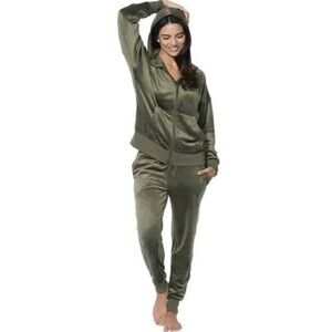 Felina Women's 2-Piece Velour Hoodie & Jogger Set Deep Olive XS NWT